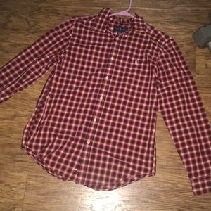 Red polo buttoned down shirt